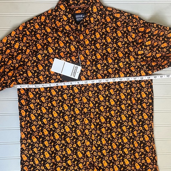 Monument Short Sleeve Button Down Shirt Mens Small Halloween Black Orange NWT - Picture 8 of 8